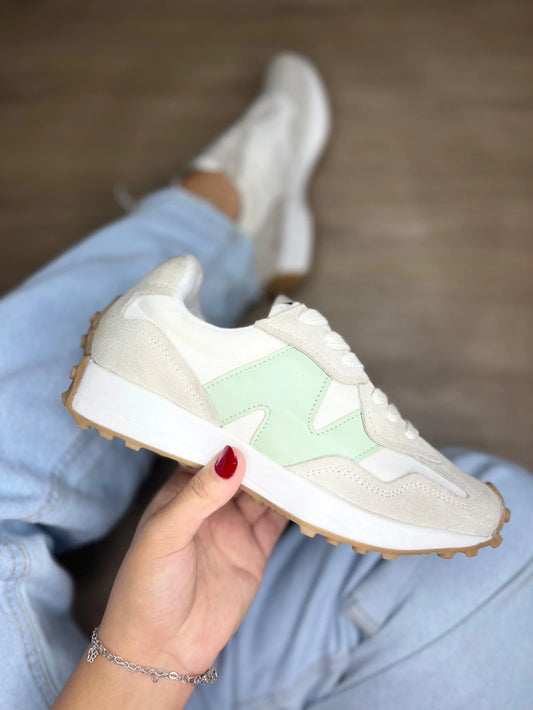 NB 327 Creme com Verde